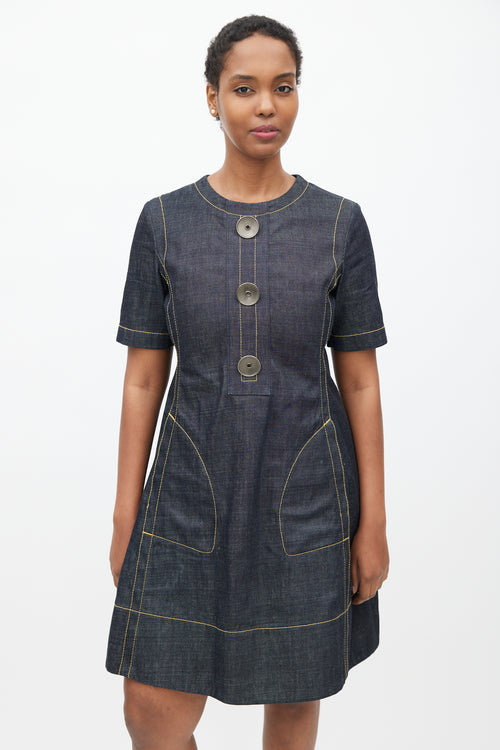 Marni Navy & Yellow Denim Contrast Stitch Dress