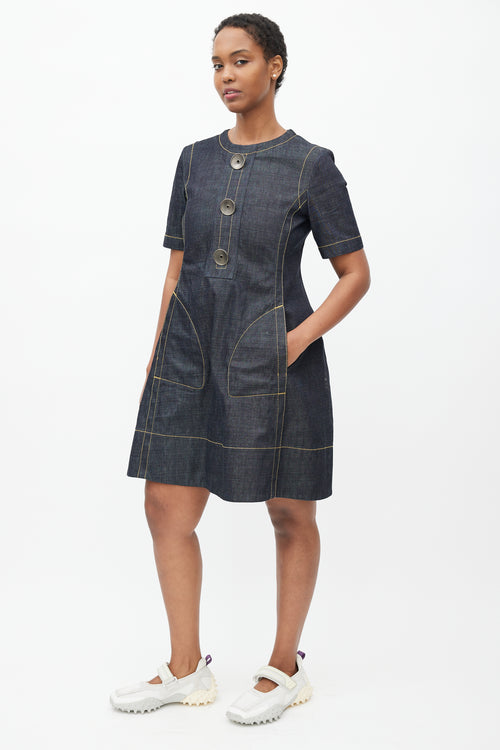 Marni Navy & Yellow Denim Contrast Stitch Dress