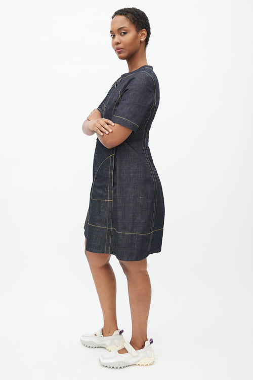 Marni Navy & Yellow Denim Contrast Stitch Dress