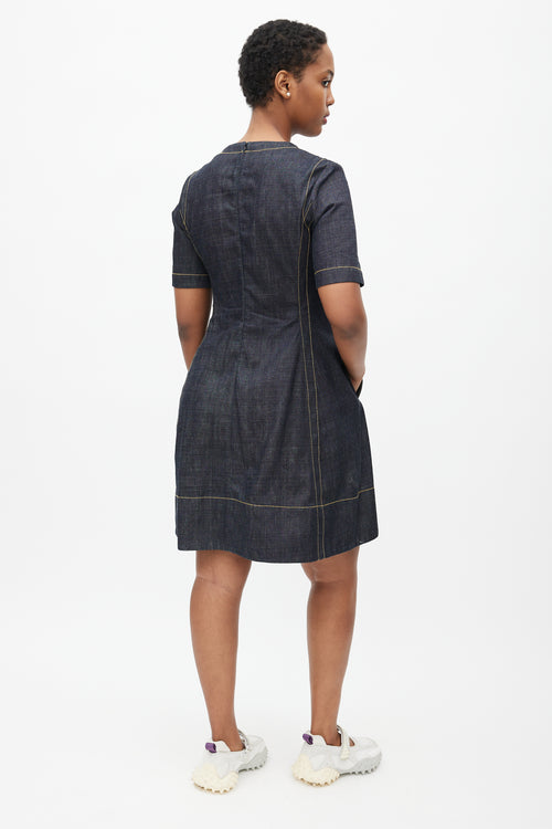 Marni Navy & Yellow Denim Contrast Stitch Dress