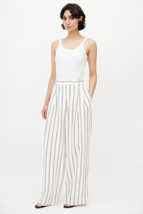 Marlene Birger White & Multicolour Linen Striped Trouser