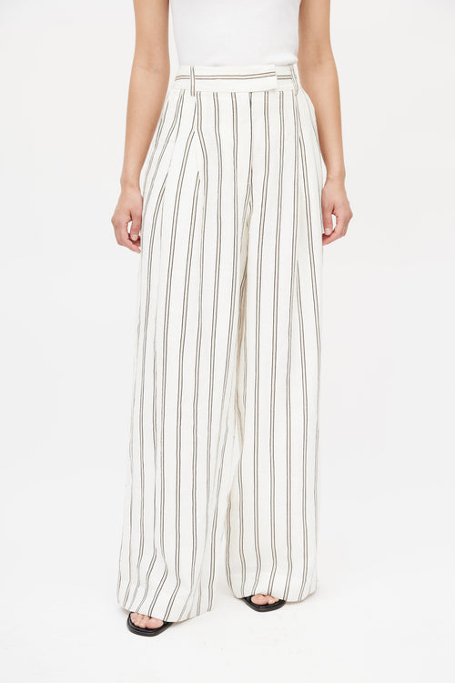 Marlene Birger White & Multicolour Linen Striped Trouser