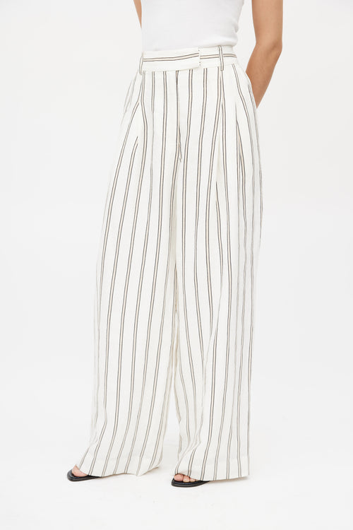 Marlene Birger White & Multicolour Linen Striped Trouser