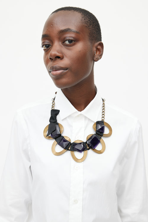 Marni Aged Gold & Purple Gem Necklace