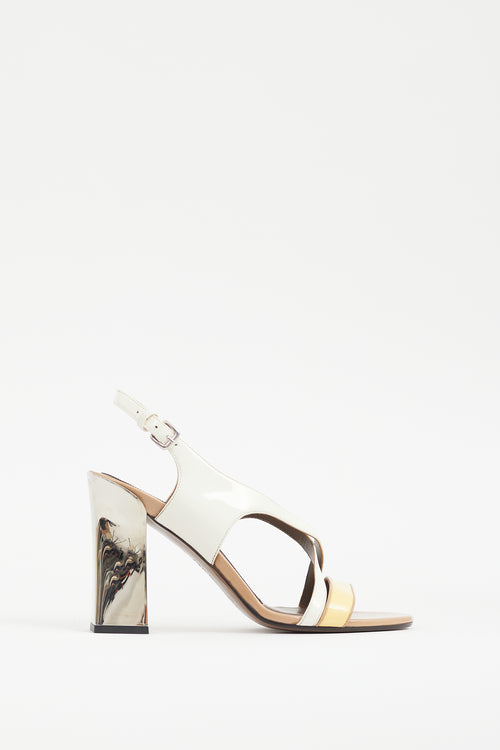 Marni Beige & Yellow Patent Leather Slingback Heel