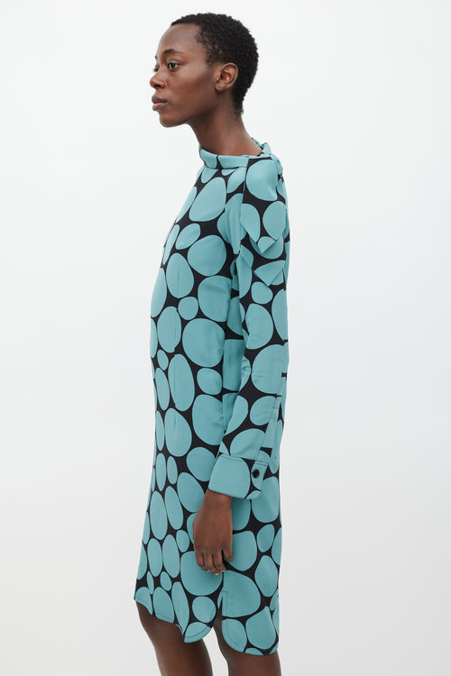 Marni Black & Blue Silk Dots Sheath Dress