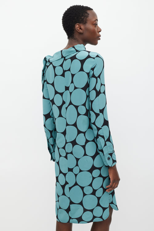 Marni Black & Blue Silk Dots Sheath Dress