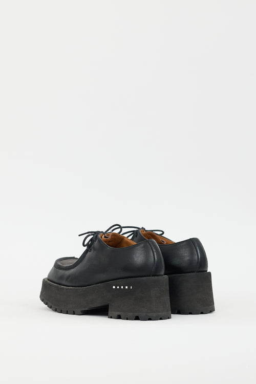 Marni Black & Brown Leather Lace-Up Platform Shoe