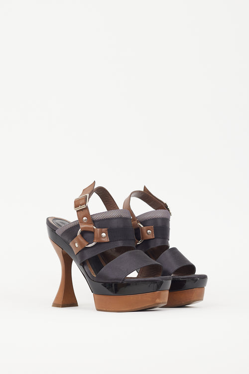 Marni Black Satin & Brown Wooden Platform Sandal