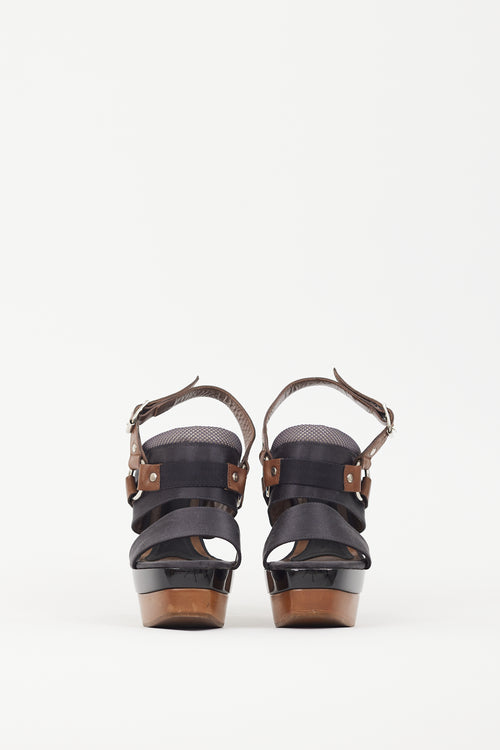 Marni Black Satin & Brown Wooden Platform Sandal