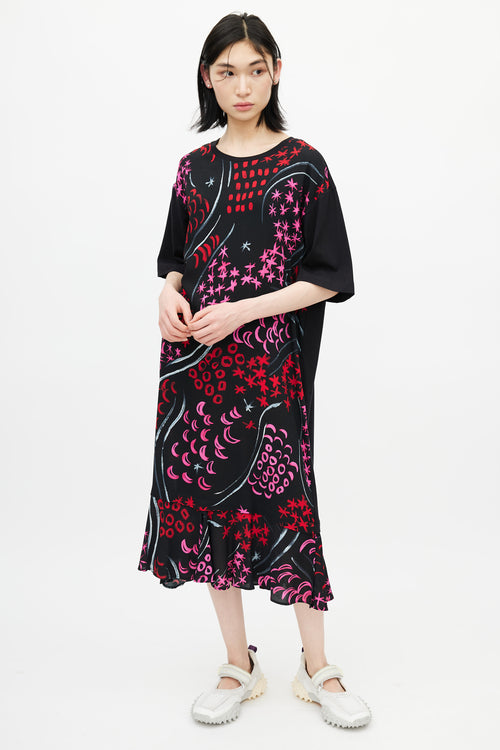 Marni Black & Multicolour Floral T-Shirt Dress