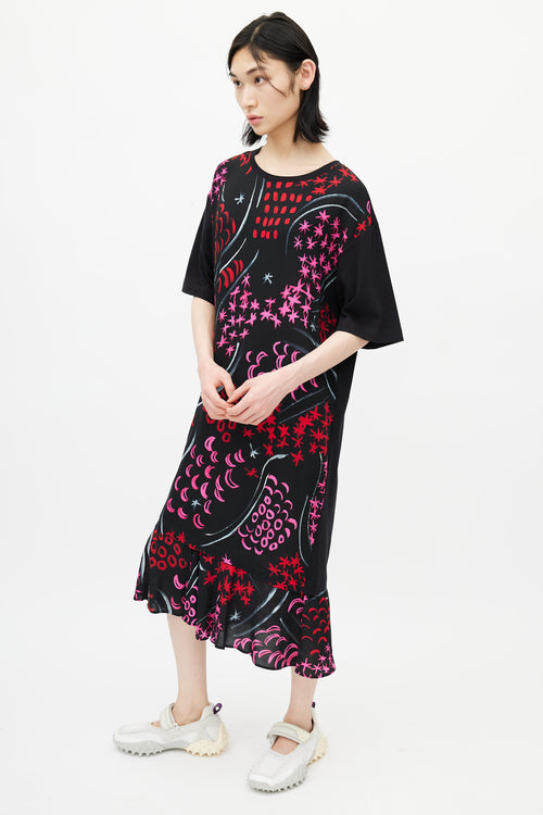 Marni Black & Multicolour Floral T-Shirt Dress