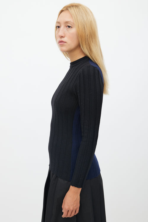 Marni Black & Navy Ribbed Knit Sweater