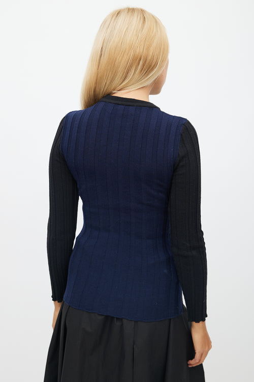 Marni Black & Navy Ribbed Knit Sweater