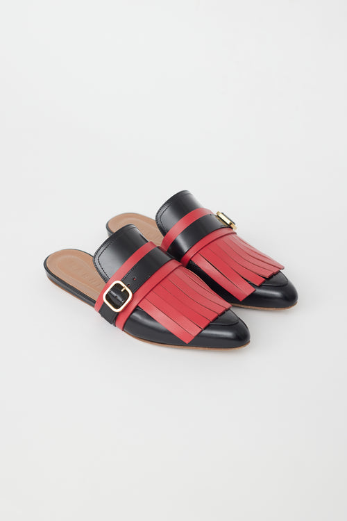 Marni Black & Red Kiltie Fringe Mule