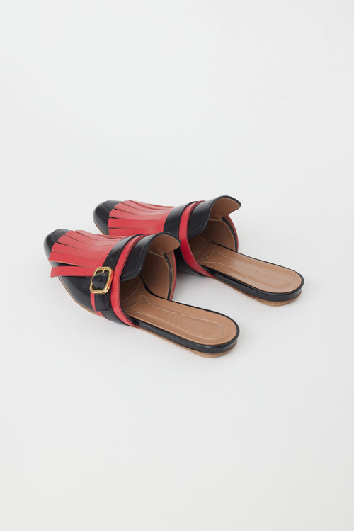 Marni Black & Red Kiltie Fringe Mule