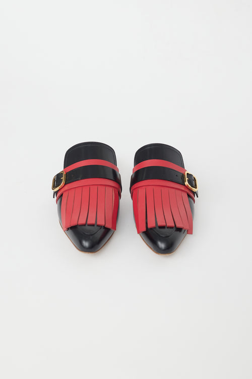 Marni Black & Red Kiltie Fringe Mule