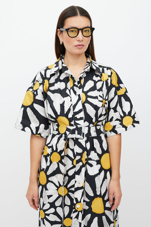 Marni Black & White Floral Button Up Dress