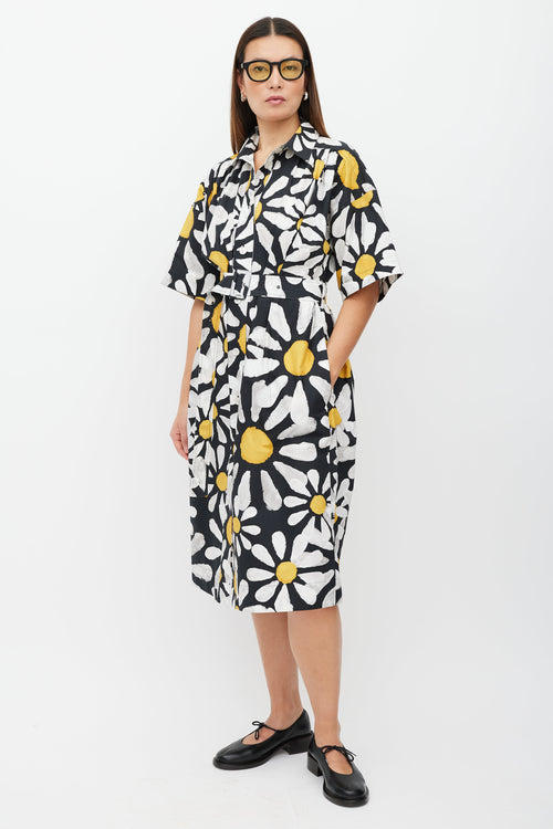 Marni Black & White Floral Button Up Dress