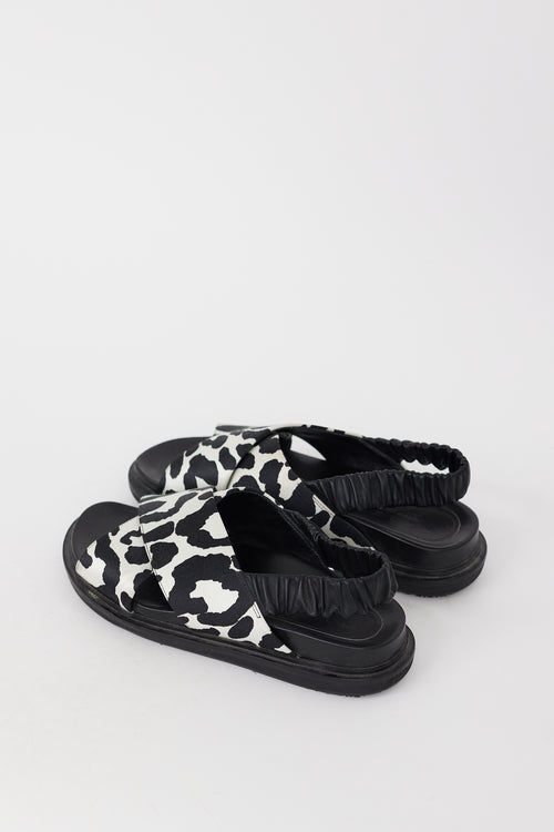 Marni Black & White Printed Satin & Leather Fussbett Sandal