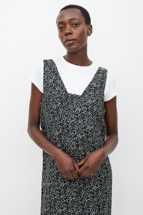 Marni Black & White Printed V-Neck Dress
