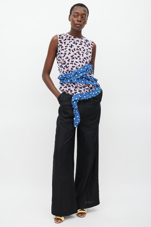 Marni Blue & Multi Silk Printed Ruffle Blouse