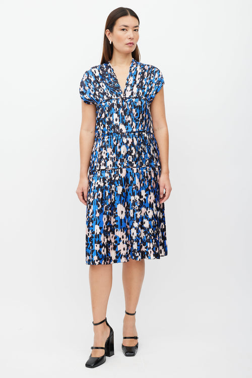 Marni Blue & Pink Printed Pleat Tier Dress