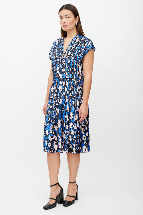 Marni Blue & Pink Printed Pleat Tier Dress