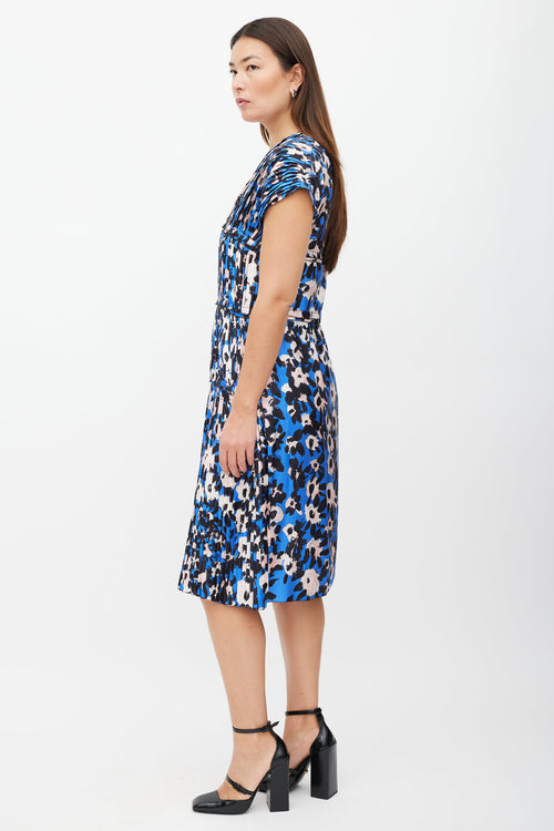 Marni Blue & Pink Printed Pleat Tier Dress