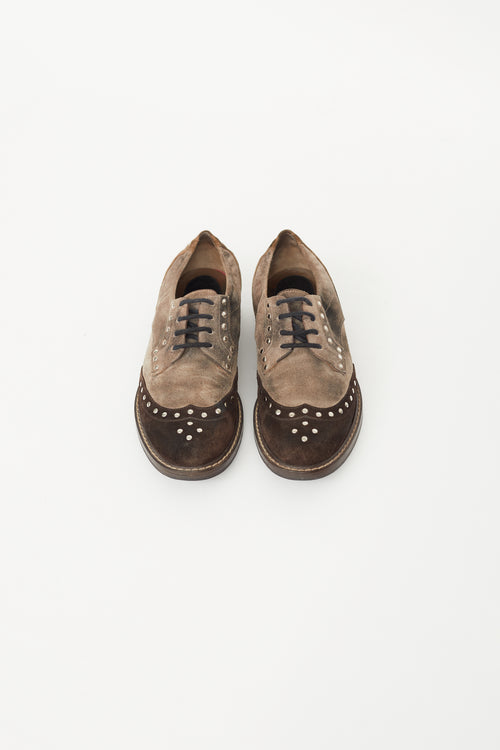 Brown & Taupe Suede Studded Oxford