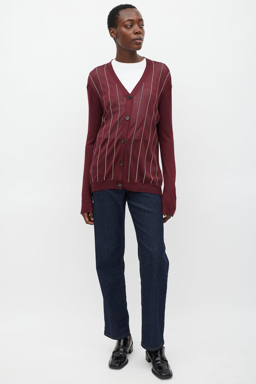 Marni Burgundy & Multi Silk Stripe Cardigan