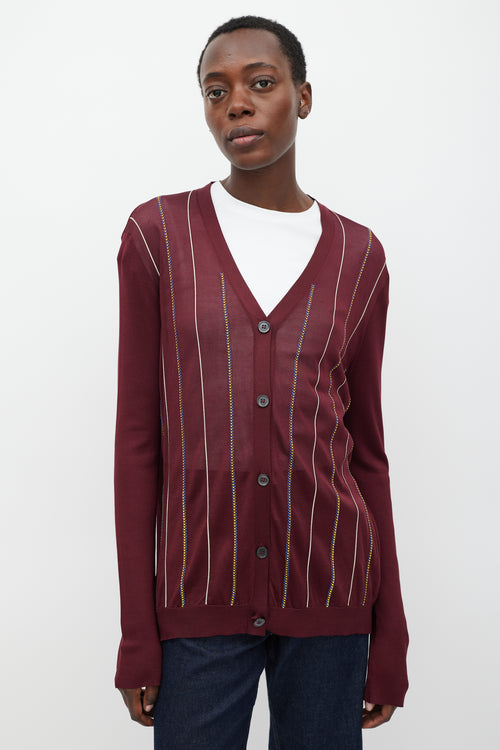 Marni Burgundy & Multi Silk Stripe Cardigan