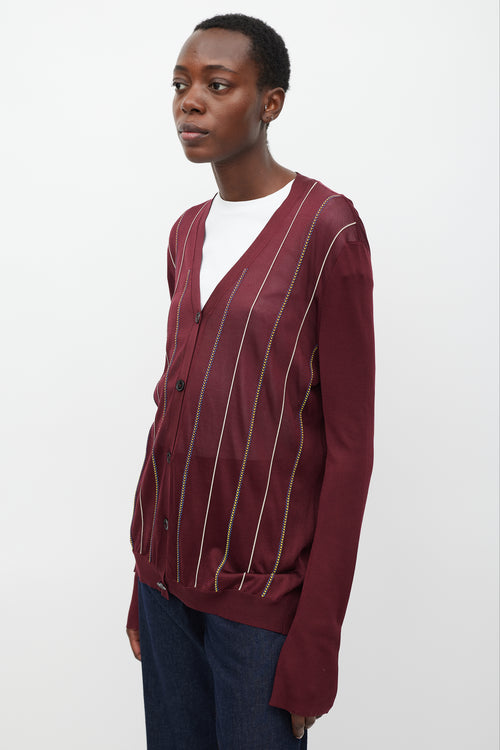 Marni Burgundy & Multi Silk Stripe Cardigan