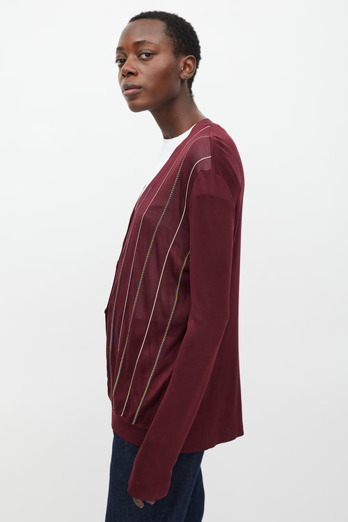 Marni Burgundy & Multi Silk Stripe Cardigan