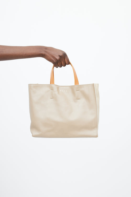 Marni Cream & Brown Museo Leather Tote