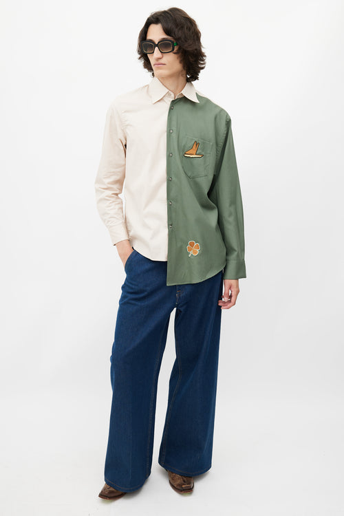 Marni Cream & Green Embroidered Patch Shirt