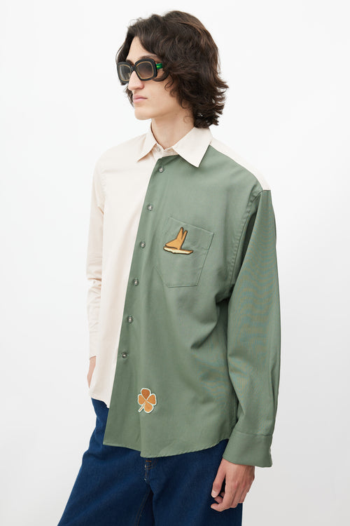 Marni Cream & Green Embroidered Patch Shirt