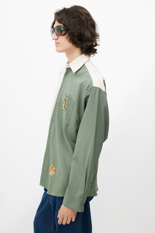 Marni Cream & Green Embroidered Patch Shirt