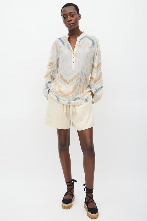 Marni Cream & Multi Semi Sheer Paisley Blouse