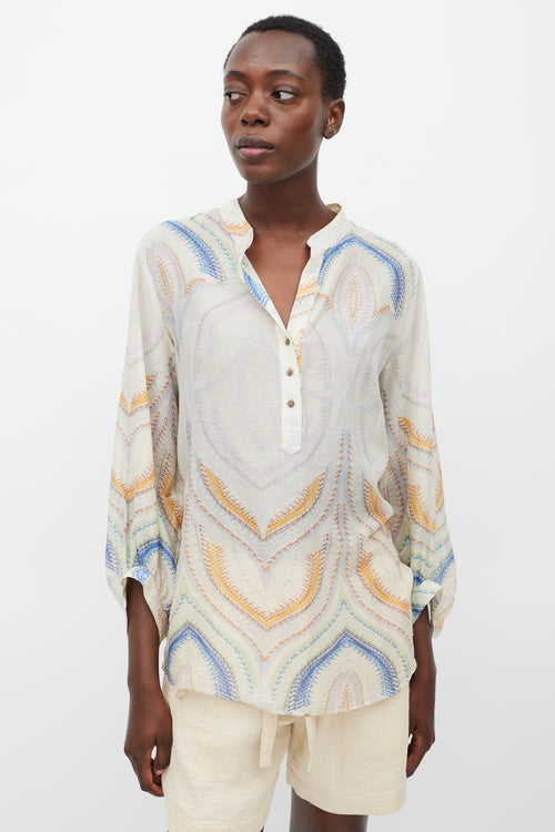 Marni Cream & Multi Semi Sheer Paisley Blouse