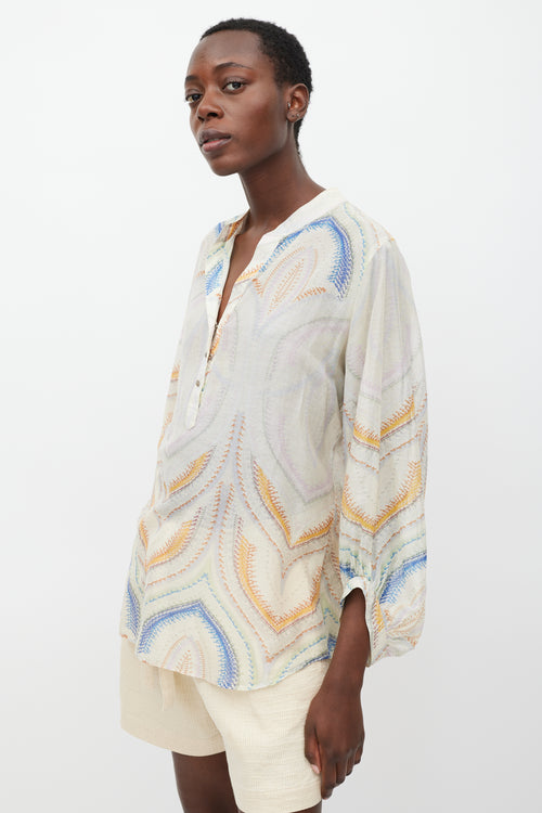 Marni Cream & Multi Semi Sheer Paisley Blouse