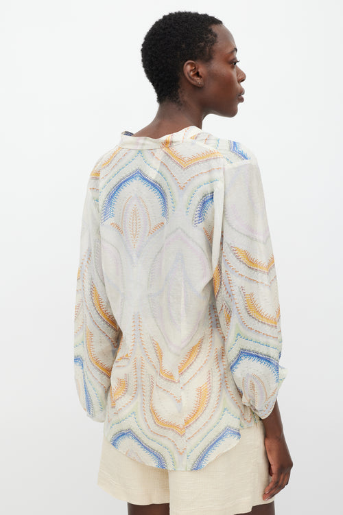 Marni Cream & Multi Semi Sheer Paisley Blouse