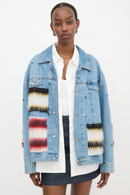 Marni Denim Appliqué Floral Jacket