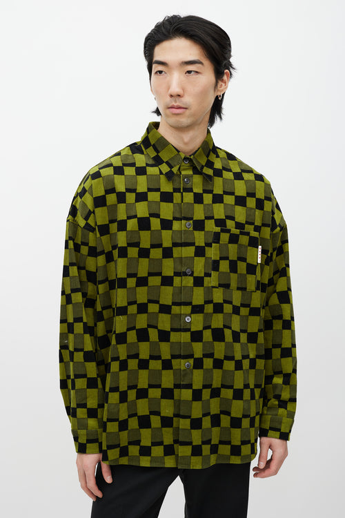 Marni Green & Black Checker Corduroy Shirt