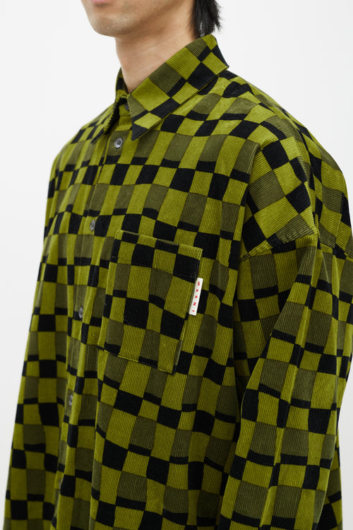 Marni Green & Black Checker Corduroy Shirt
