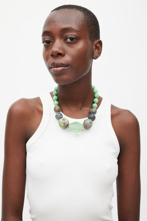 Green & Multicolour Chunky Crystal Beaded Necklace