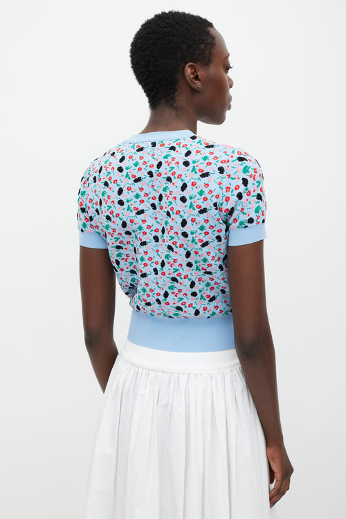 Marni Blue & Multi Embroidered Floral Knit Top