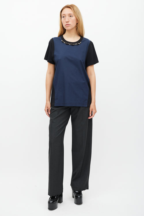 Marni Navy & Black Crystal & Spike Embellished Top