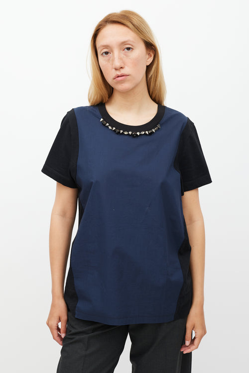 Marni Navy & Black Crystal & Spike Embellished Top