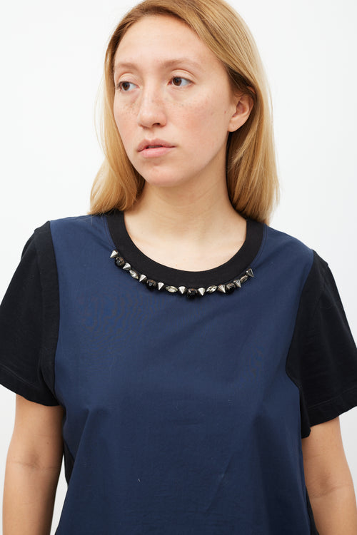 Marni Navy & Black Crystal & Spike Embellished Top